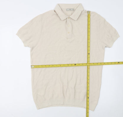 MNG Man Beige Cotton Knit Short Sleeve Polo Shirt XL