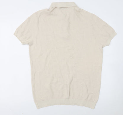 MNG Man Beige Cotton Knit Short Sleeve Polo Shirt XL