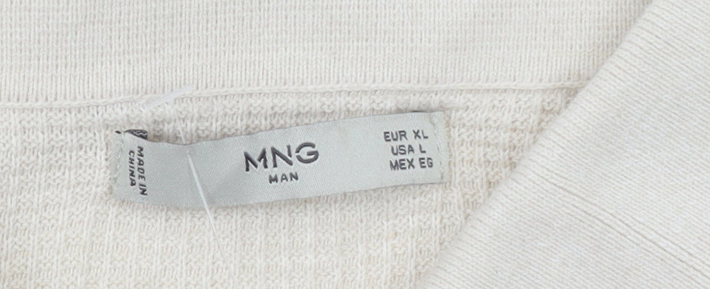 MNG Man Beige Cotton Knit Short Sleeve Polo Shirt XL