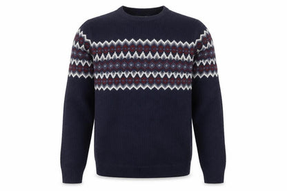 Nordam Men's Blue Fair Isle Knit Crew Neck Jumper Size M