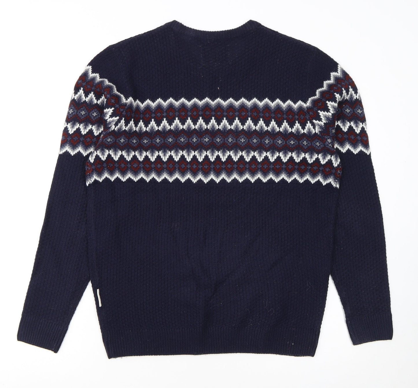 Nordam Men's Blue Fair Isle Knit Crew Neck Jumper Size M
