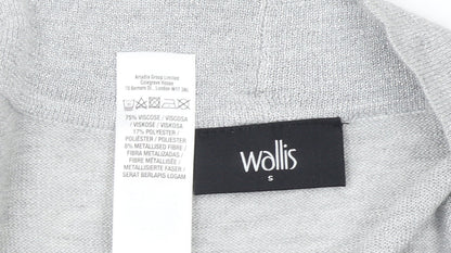 Wallis Women Grey Metallic Knit Long Sleeve Open Cardigan Size S