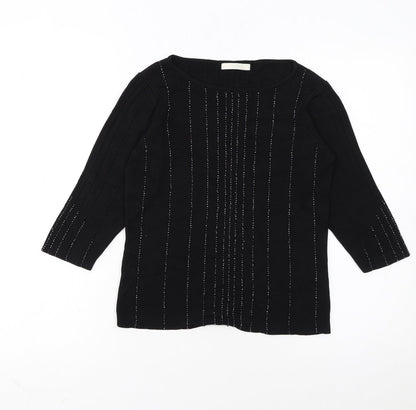 Marks and Spencer Womens Black Size 12 Beaded Scoop Neck 3/4 Sleeve Jumper