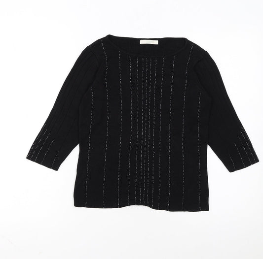 Marks and Spencer Womens Black Size 12 Beaded Scoop Neck 3/4 Sleeve Jumper
