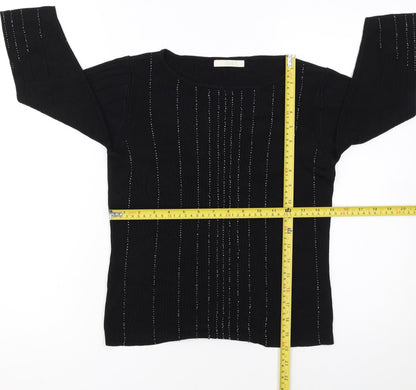 Marks and Spencer Womens Black Size 12 Beaded Scoop Neck 3/4 Sleeve Jumper