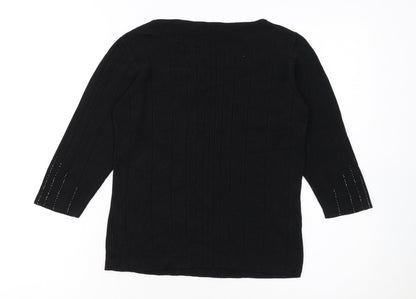 Marks and Spencer Womens Black Size 12 Beaded Scoop Neck 3/4 Sleeve Jumper
