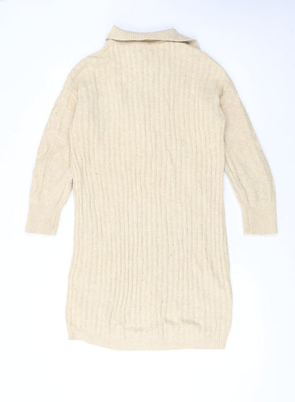 Fat Face Women Beige Cotton Knit Jumper Dress Size 6