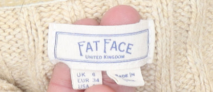 Fat Face Women Beige Cotton Knit Jumper Dress Size 6