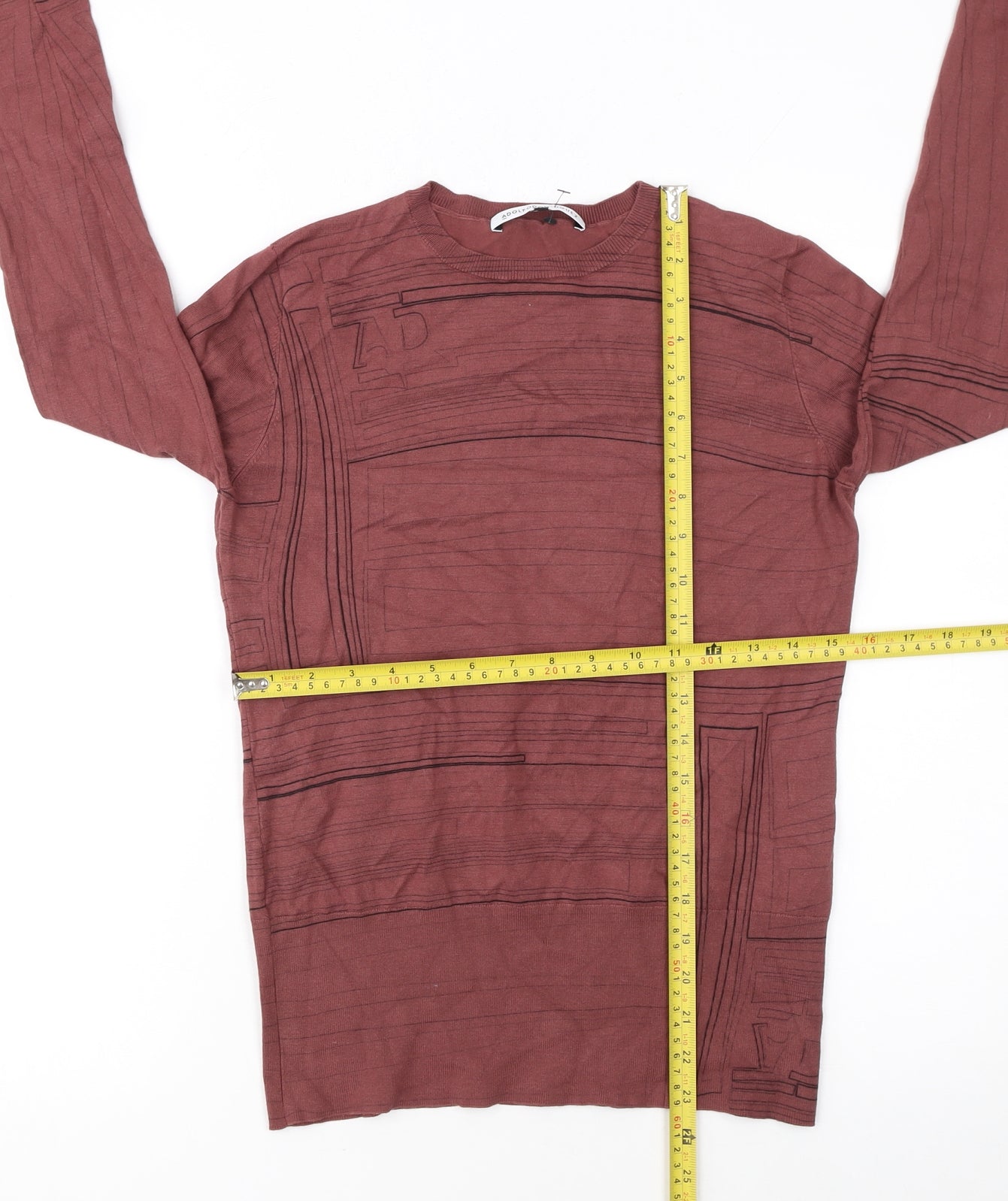 Adolfo Dominguez Womens Brown XS Crew Neck Geometric Knit Jumper