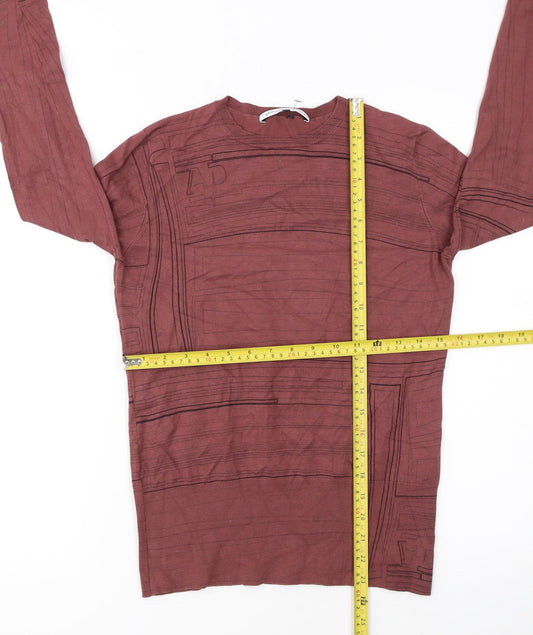 Adolfo Dominguez Womens Brown XS Crew Neck Geometric Knit Jumper