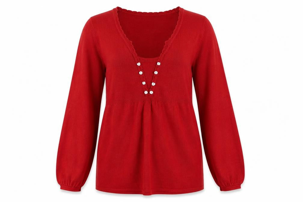 Marks & Spencer Women Red Size 14 Henley Knit Jumper