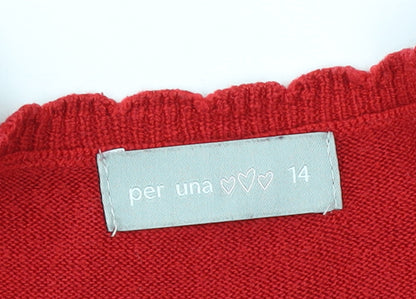 Marks and Spencer Women Red Size 14 Henley Knit Jumper