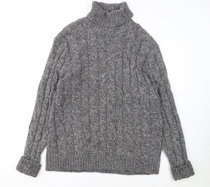 Charles Tyrwhitt Women’s Grey Merino Wool Roll Neck Cable Jumper L