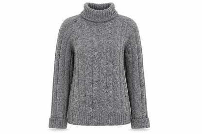 Charles Tyrwhitt Women’s Grey Merino Wool Roll Neck Cable Jumper L