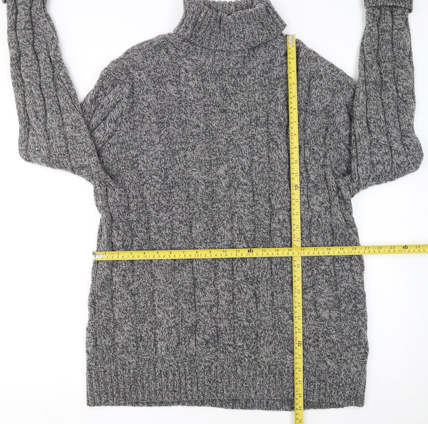 Charles Tyrwhitt Women’s Grey Merino Wool Roll Neck Cable Jumper L