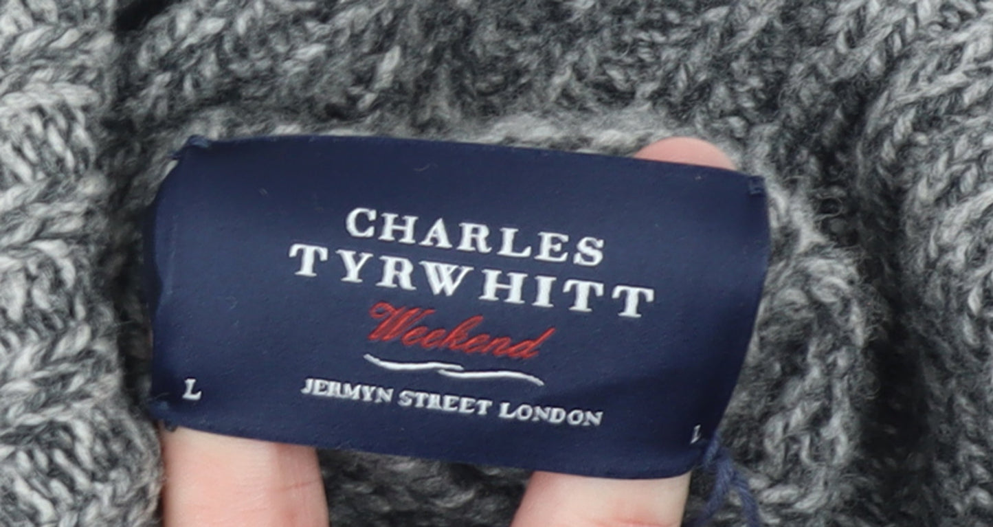 Charles Tyrwhitt Women’s Grey Merino Wool Roll Neck Cable Jumper L