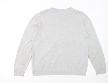 Marks and Spencer Womens Grey Beaded Crew Neck Pullover Jumper Size 16