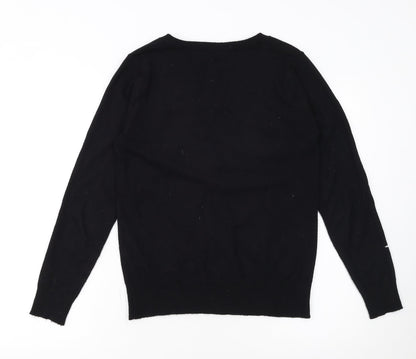 Very Women Black Star Embellished V-Neck Long Sleeve Jumper Size 8