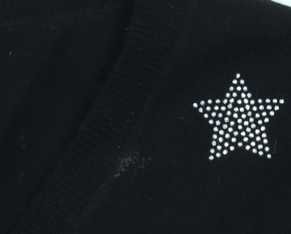 Very Women Black Star Embellished V-Neck Long Sleeve Jumper Size 8