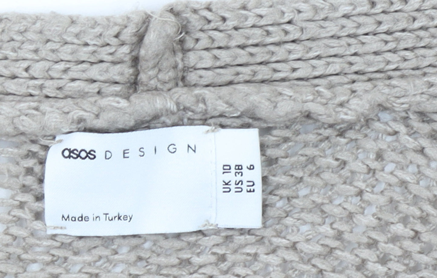ASOS DESIGN Womens Beige Cotton Open-Knit Cardigan Size 10