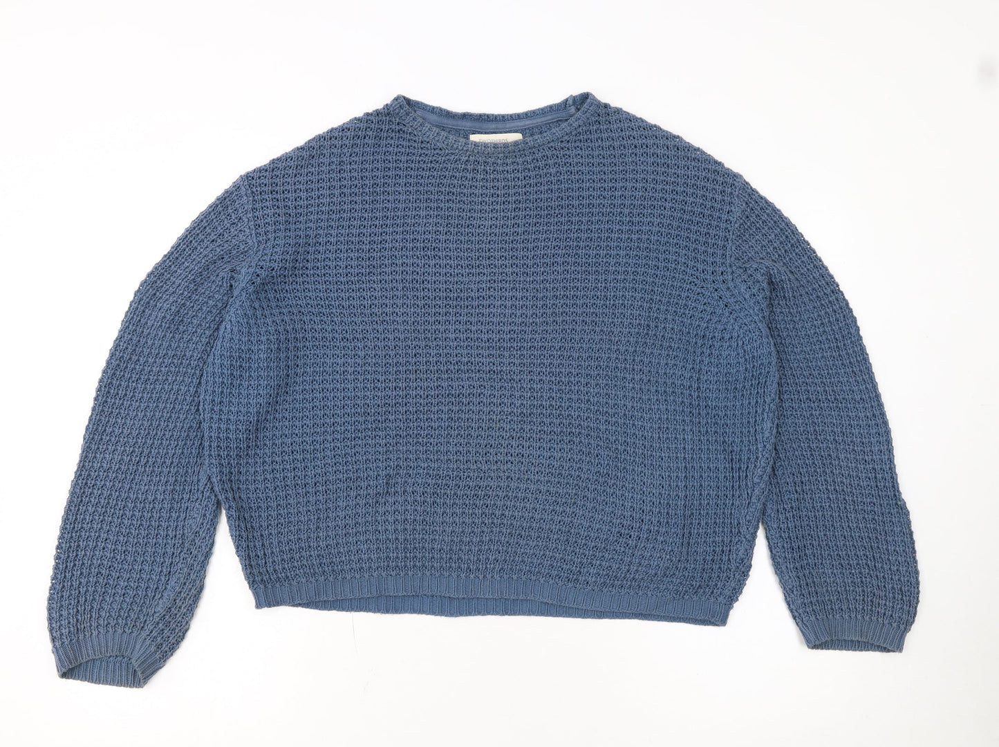 TWOTHIRDS Women Blue Waffle-Knit Cotton Pullover Jumper M