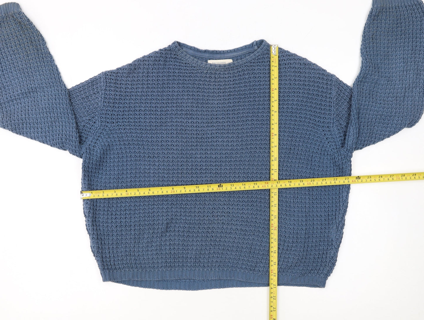 TWOTHIRDS Women Blue Waffle-Knit Cotton Pullover Jumper M