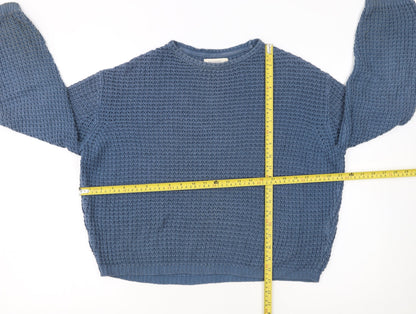 TWOTHIRDS Women Blue Waffle-Knit Cotton Pullover Jumper M