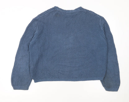 TWOTHIRDS Women Blue Waffle-Knit Cotton Pullover Jumper M