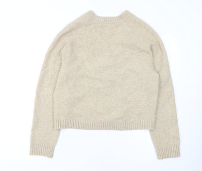 Uniqlo Women Beige V-Neck Knit Cardigan XS Wool Blend