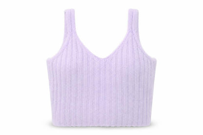 New Look Women Purple Cropped Knit Tank Top Size L