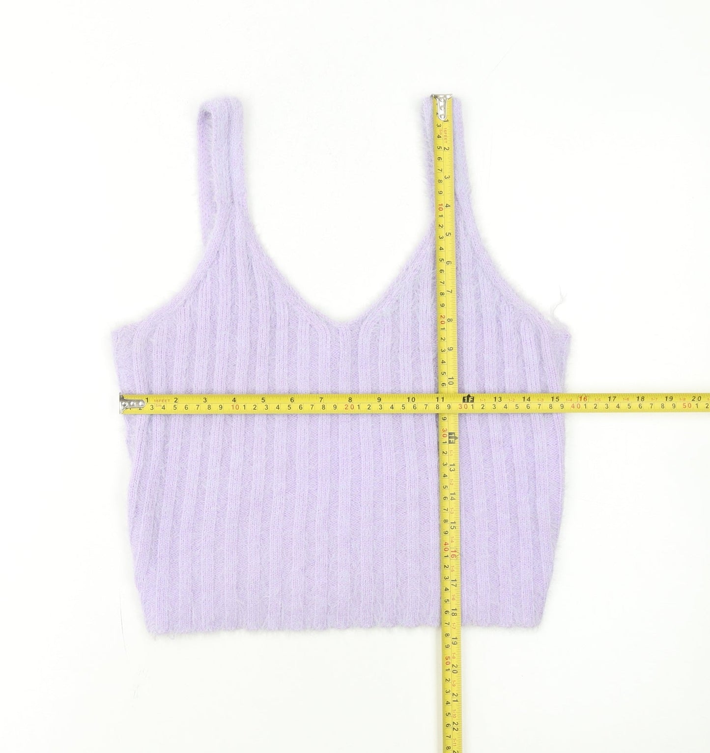 New Look Women Purple Cropped Knit Tank Top Size L