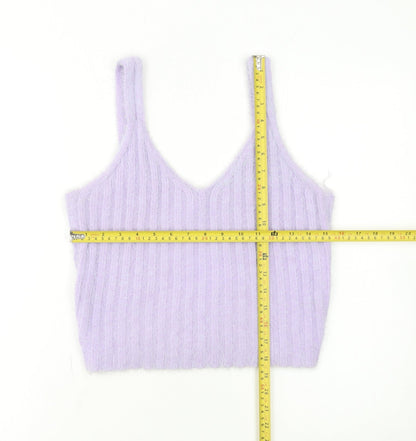 New Look Women Purple Cropped Knit Tank Top Size L
