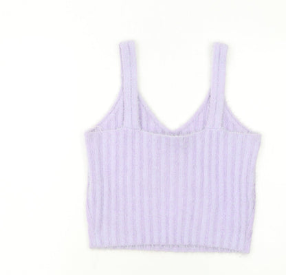 New Look Women Purple Cropped Knit Tank Top Size L