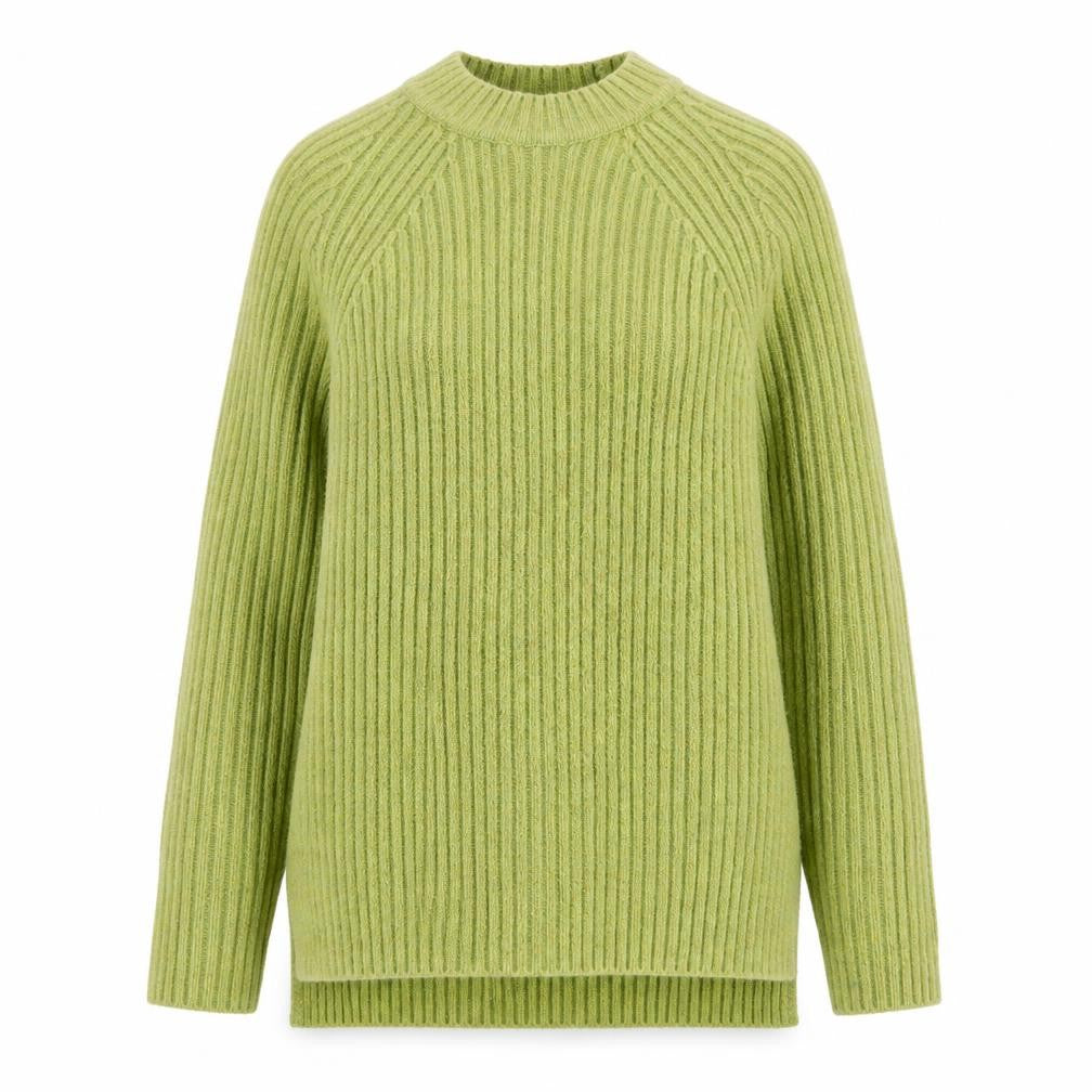 Marks & Spencer Women's Green Ribbed Crew Neck Wool Blend Jumper Size S