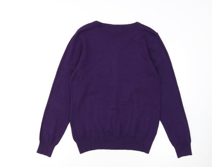 Paramour Women Purple Sequin Crew Neck Knit Cardigan M
