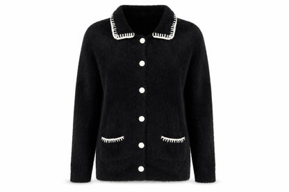Very Women's Black Collared Knit Button Cardigan Size 8