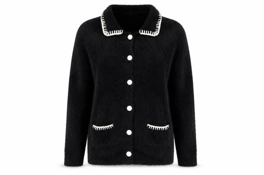 Very Women's Black Collared Knit Button Cardigan Size 8