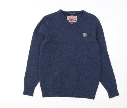 Superdry Men's Blue Lambswool Blend V-Neck Jumper Size L