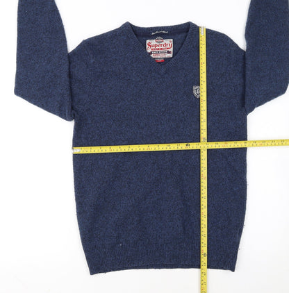 Superdry Men's Blue Lambswool Blend V-Neck Jumper Size L