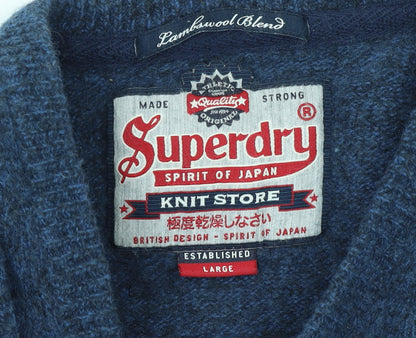 Superdry Men's Blue Lambswool Blend V-Neck Jumper Size L