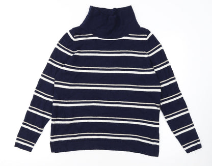 Pure Collection Women's Blue Striped Roll Neck Wool Jumper Size 10