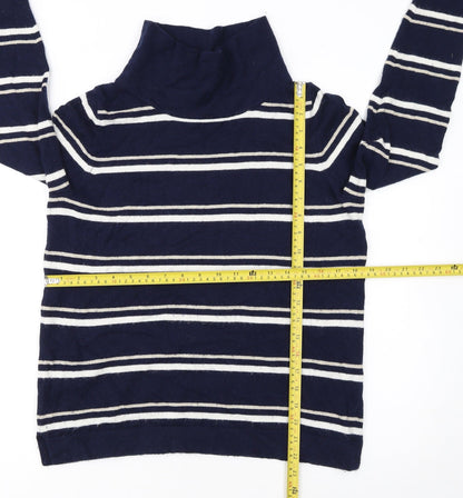 Pure Collection Women's Blue Striped Roll Neck Wool Jumper Size 10