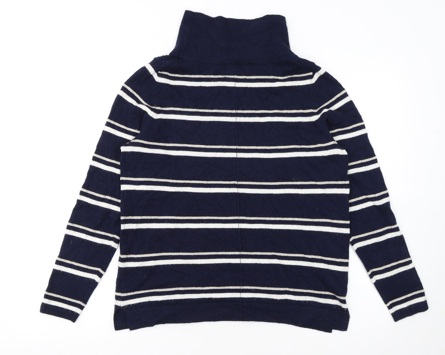 Pure Collection Women's Blue Striped Roll Neck Wool Jumper Size 10