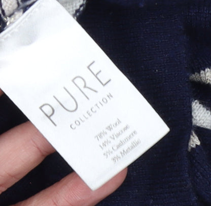 Pure Collection Women's Blue Striped Roll Neck Wool Jumper Size 10