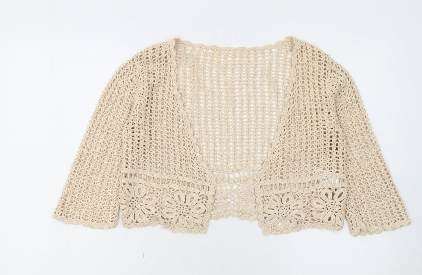Next Women Beige Crochet Open Knit Cardigan UK 10 Cotton Boho
