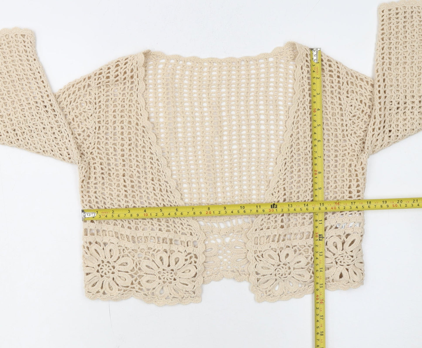 Next Women Beige Crochet Open Knit Cardigan UK 10 Cotton Boho