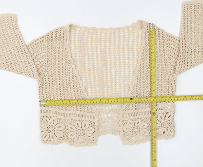 Next Women Beige Crochet Open Knit Cardigan UK 10 Cotton Boho