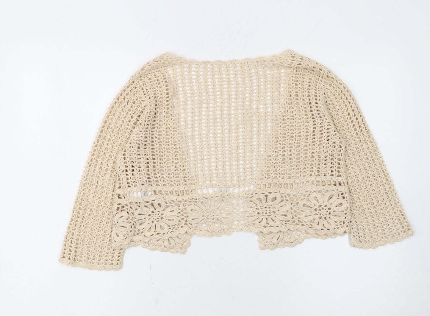 Next Women Beige Crochet Open Knit Cardigan UK 10 Cotton Boho
