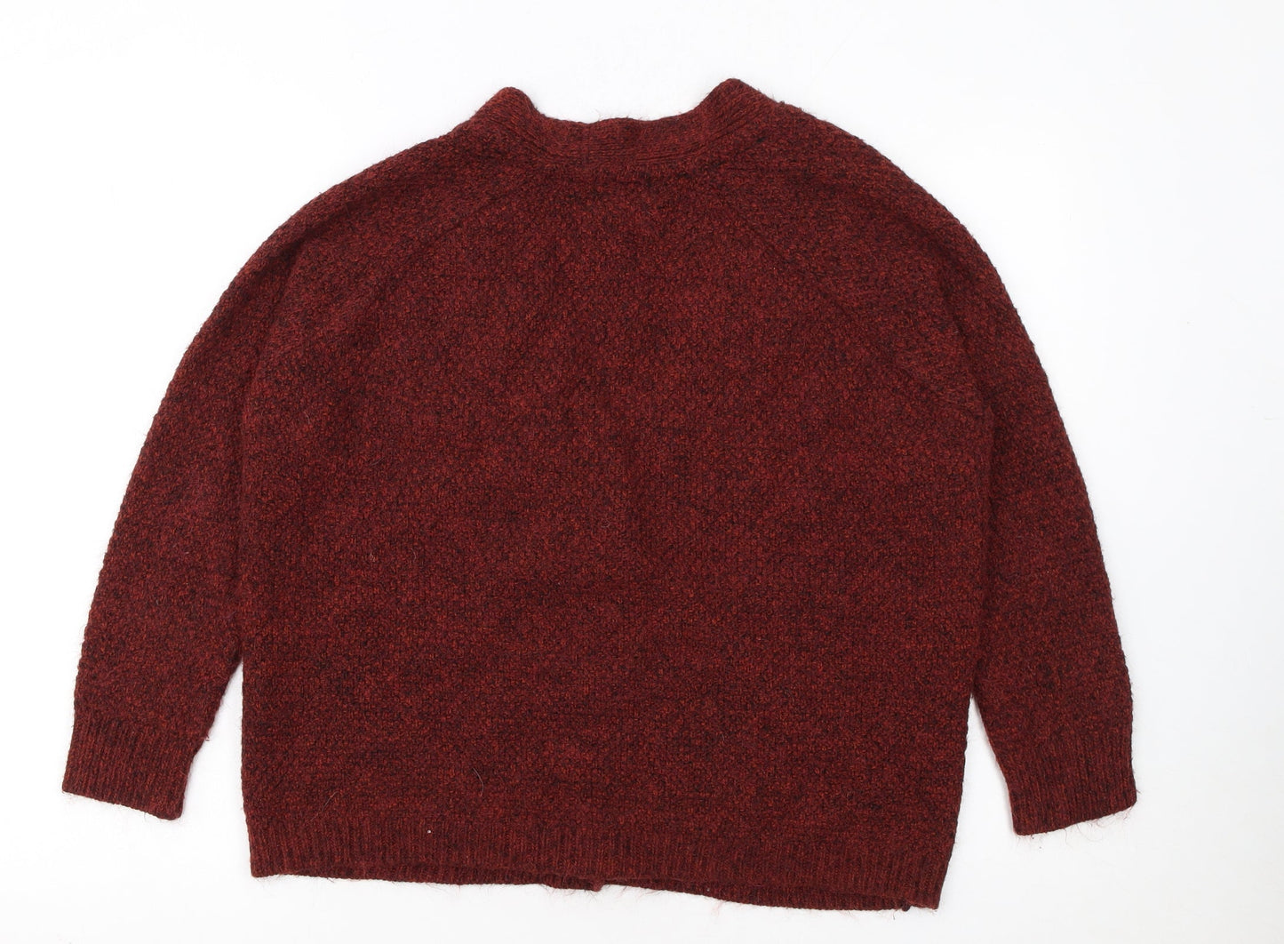 Topshop Women Red Size 8 Chunky Knit Wool Blend V-Neck Cardigan