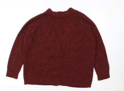 Topshop Women Red Size 8 Chunky Knit Wool Blend V-Neck Cardigan